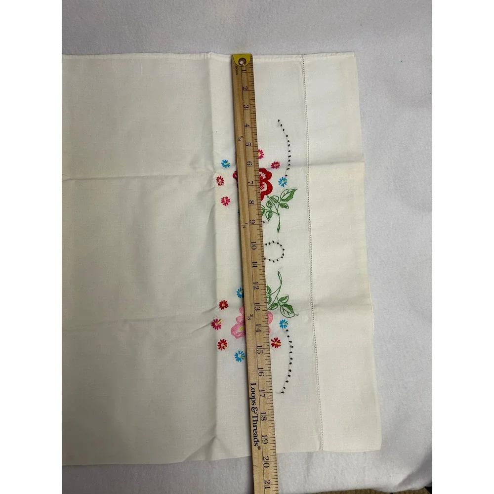 Vintage Cottagecore Standard Cream‎ Floral Hand Embroidered Pillow Case 25Set